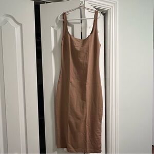 Zara Camel Midi Bodycon Sccop-Neck Dress
